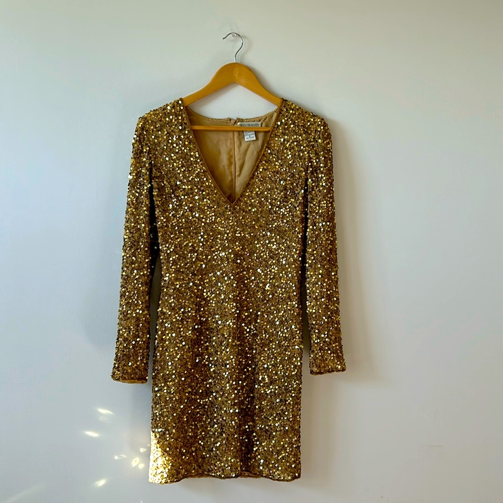 Vintage Hugo Buscati Gold Sequin Dress Small